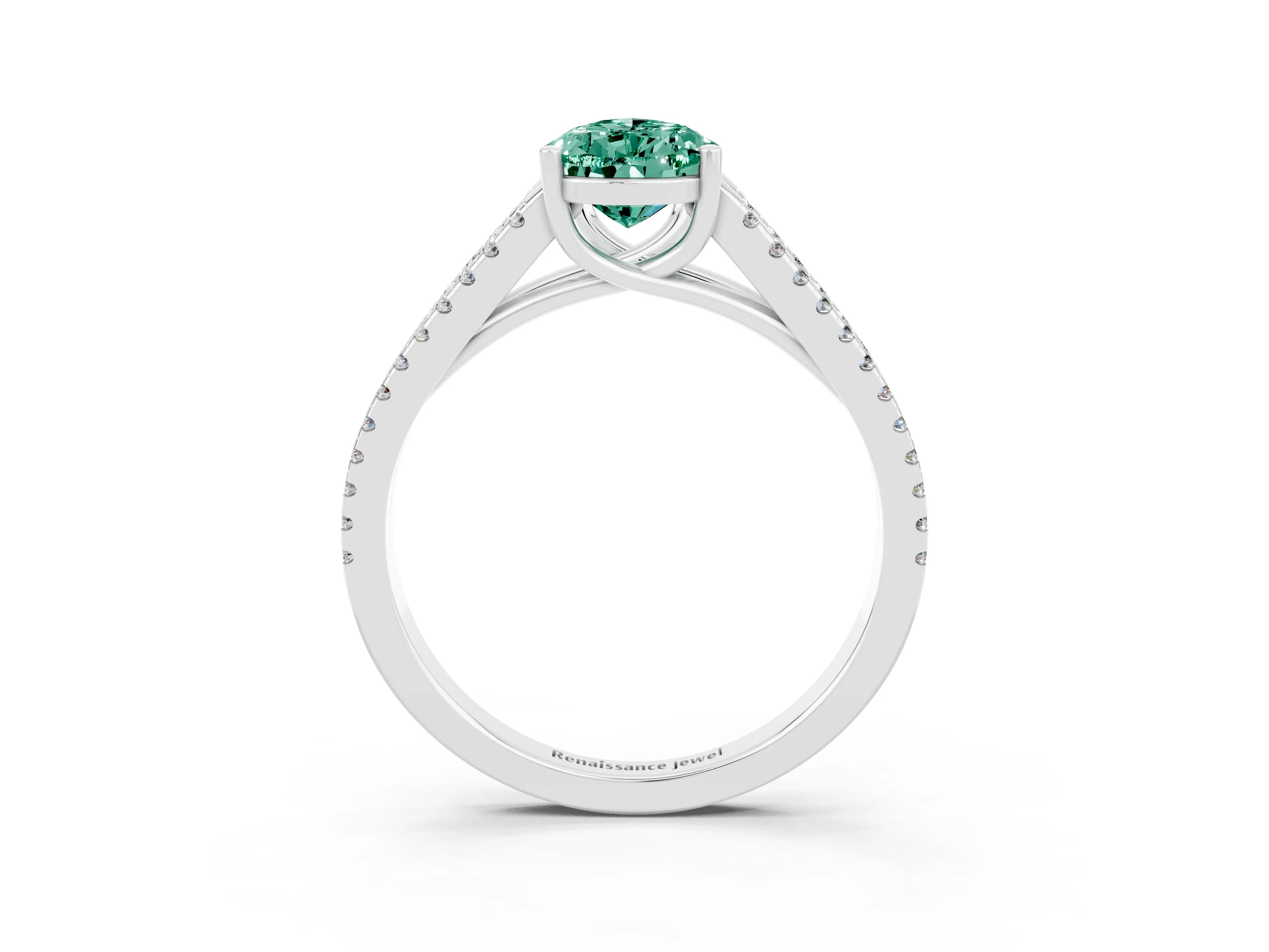 White gold Pear Cut Green Sapphire Solitaire Engagement Ring with Split Shank Pavé Band_3