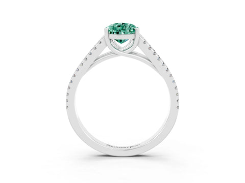 White gold Pear Cut Green Sapphire Solitaire Engagement Ring with Split Shank Pavé Band_3