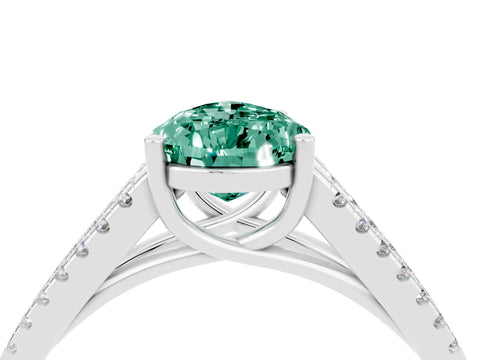 White gold Pear Cut Green Sapphire Solitaire Engagement Ring with Split Shank Pavé Band_4