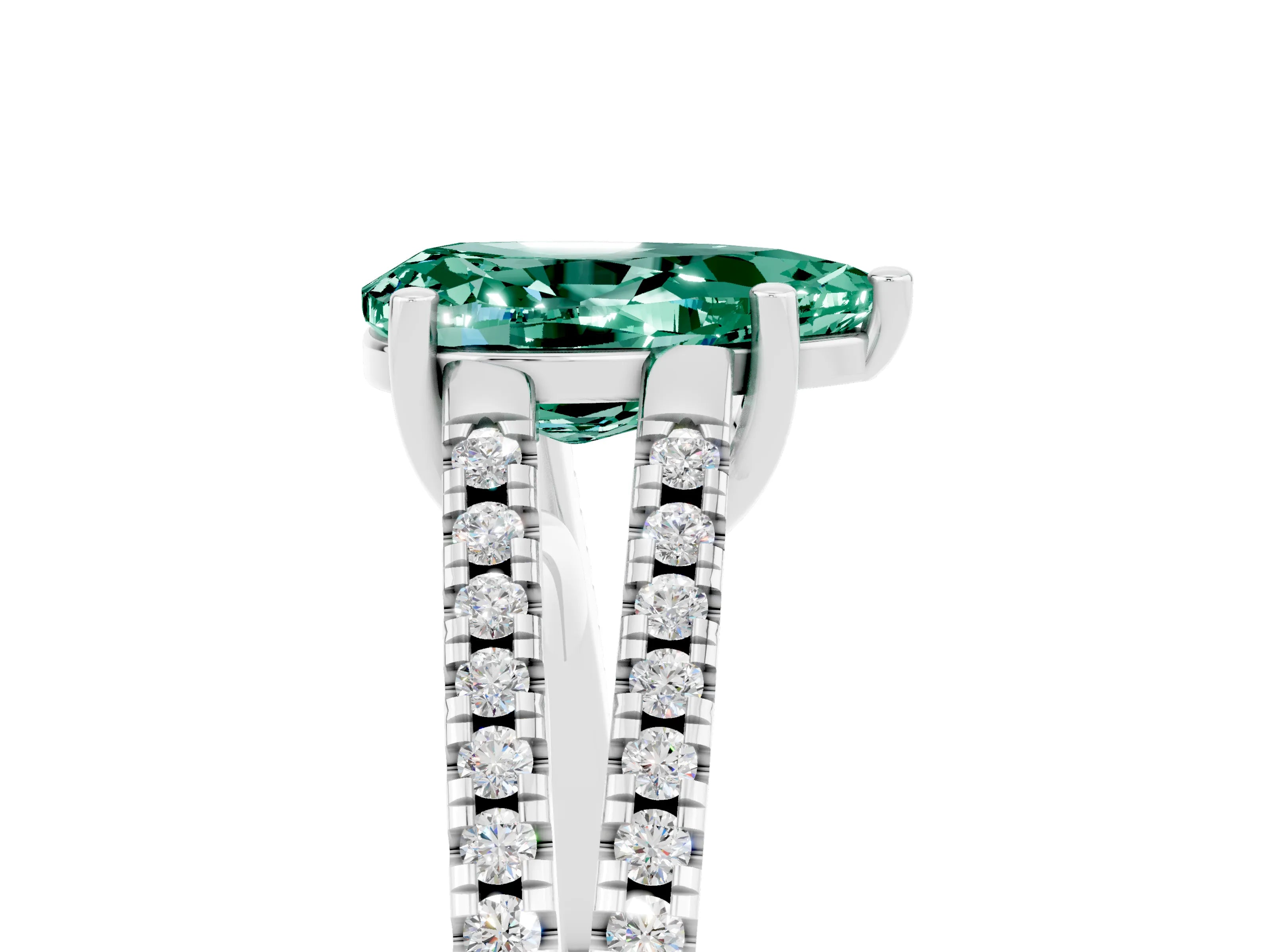 White gold Pear Cut Green Sapphire Solitaire Engagement Ring with Split Shank Pavé Band_5