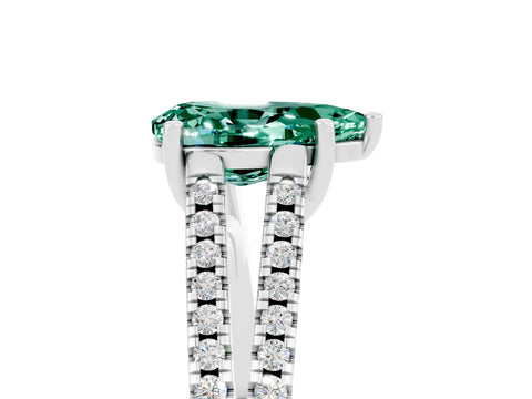 White gold Pear Cut Green Sapphire Solitaire Engagement Ring with Split Shank Pavé Band_5