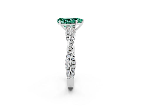 White gold Pear Cut Green Sapphire Solitaire Engagement Ring with Twisted Pavé Band and Four-Prong Setting_2