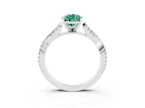 White gold Pear Cut Green Sapphire Solitaire Engagement Ring with Twisted Pavé Band and Four-Prong Setting_3