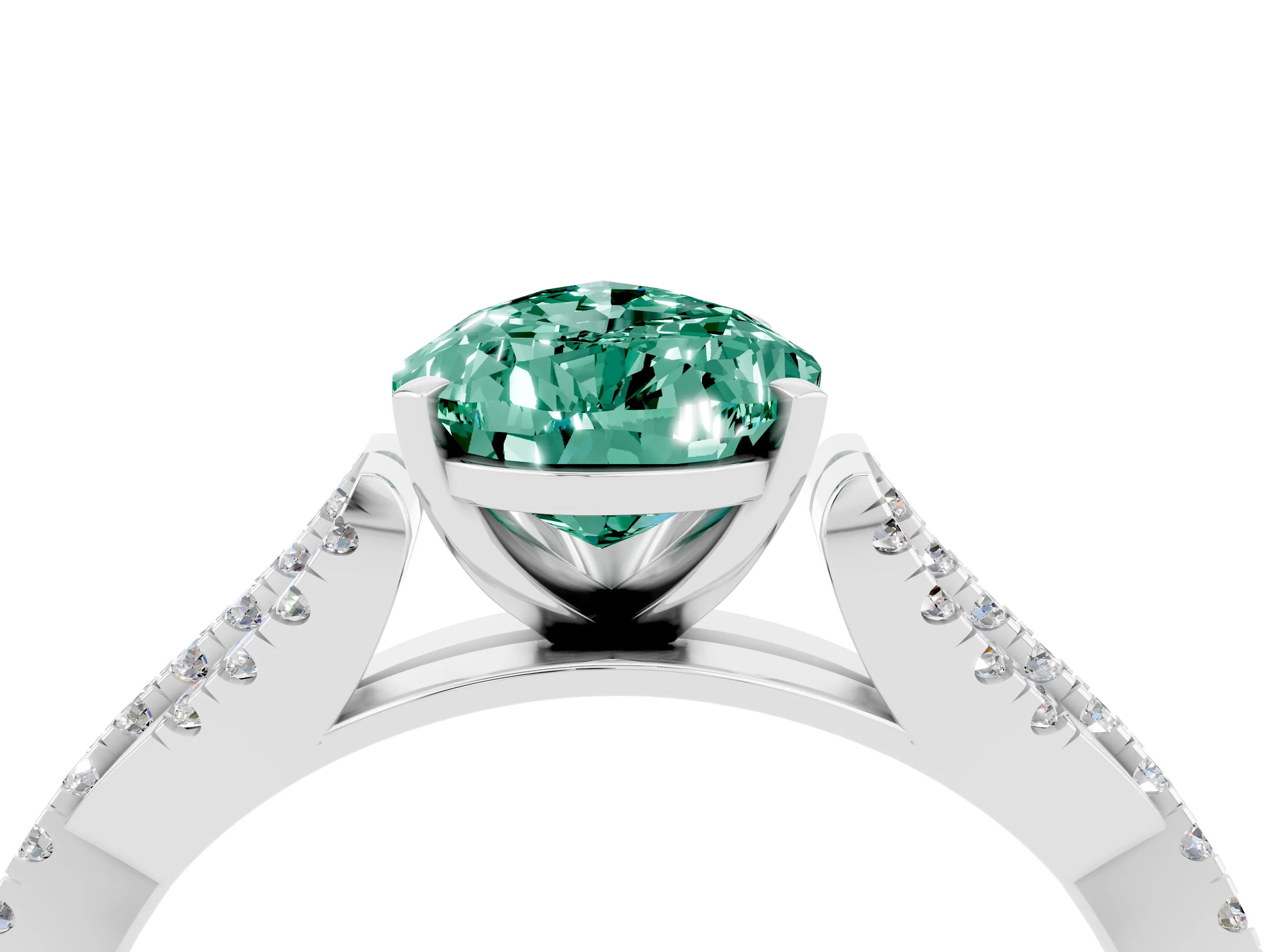 White gold Pear Cut Green Sapphire Solitaire Engagement Ring with Twisted Pavé Band and Four-Prong Setting_4
