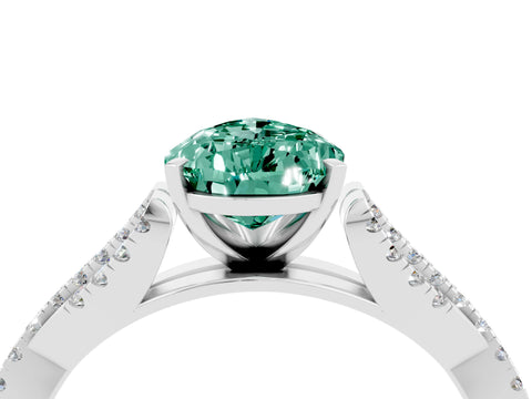 White gold Pear Cut Green Sapphire Solitaire Engagement Ring with Twisted Pavé Band and Four-Prong Setting_4