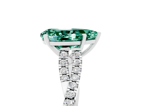 White gold Pear Cut Green Sapphire Solitaire Engagement Ring with Twisted Pavé Band and Four-Prong Setting_5