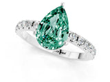White gold Pear Cut Green Sapphire Solitaire Pavé Band with Four-Prong Setting_1