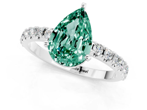 White gold Pear Cut Green Sapphire Solitaire Pavé Band with Four-Prong Setting_1