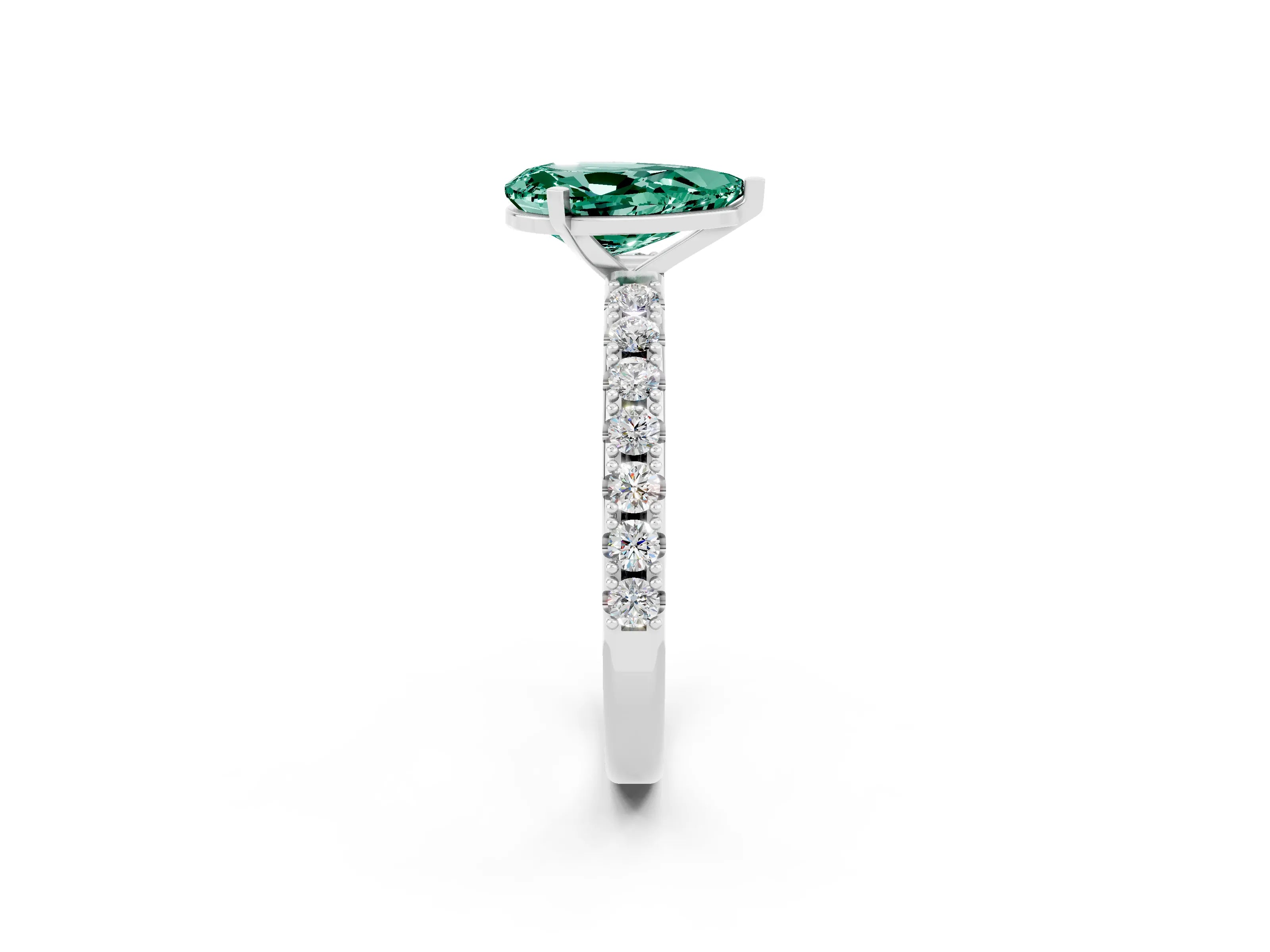 White gold Pear Cut Green Sapphire Solitaire Pavé Band with Four-Prong Setting_2
