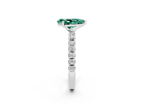 White gold Pear Cut Green Sapphire Solitaire Pavé Band with Four-Prong Setting_2