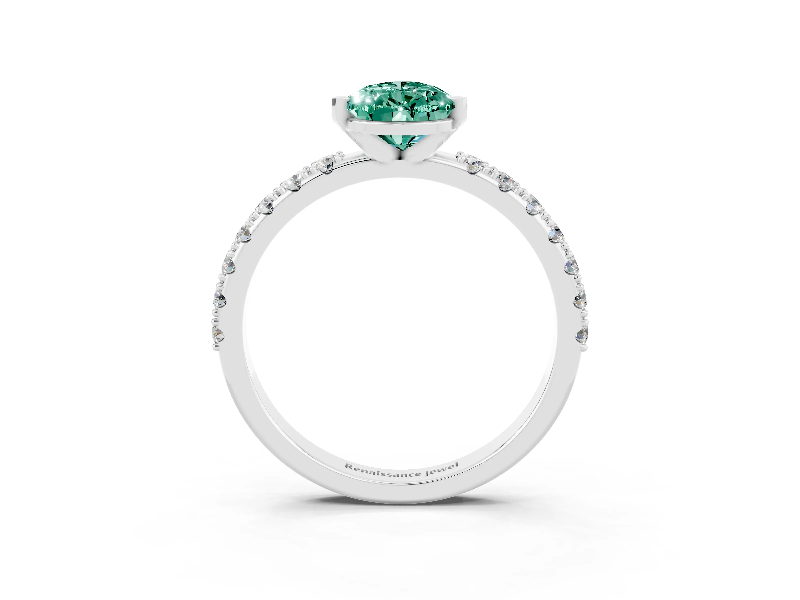 White gold Pear Cut Green Sapphire Solitaire Pavé Band with Four-Prong Setting_3