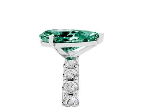 White gold Pear Cut Green Sapphire Solitaire Pavé Band with Four-Prong Setting_5
