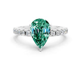 White gold Pear Cut Green Sapphire Solitaire Pavé Band with Four-Prong Setting