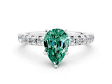 White gold Pear Cut Green Sapphire Solitaire Pavé Engagement Ring with Round Band and Prong Setting_12