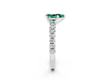 White gold Pear Cut Green Sapphire Solitaire Pavé Engagement Ring with Round Band and Prong Setting_14