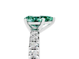 White gold Pear Cut Green Sapphire Solitaire Pavé Engagement Ring with Round Band and Prong Setting_17
