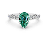 White gold Pear Cut Green Sapphire Solitaire Pavé Engagement Ring with Round Band and Prong Setting_72