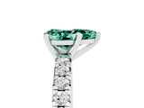 White gold Pear Cut Green Sapphire Solitaire Pavé Engagement Ring with Round Band and Prong Setting_77