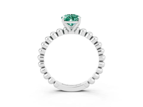 White gold Pear Cut Green Sapphire Solitaire Ring with Beaded Band and Prong Setting_3