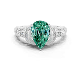 White gold Pear Cut Green Sapphire Solitaire Ring with Filigree Band and Four-Prong Setting_36