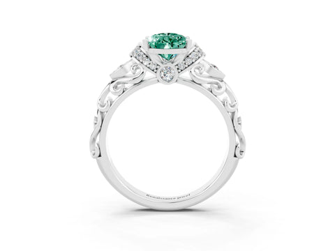 White gold Pear Cut Green Sapphire Solitaire Ring with Filigree Band and Four-Prong Setting_39