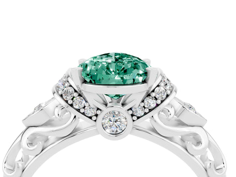 White gold Pear Cut Green Sapphire Solitaire Ring with Filigree Band and Four-Prong Setting_40