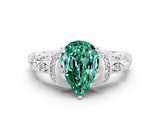 White gold Pear Cut Green Sapphire Solitaire Ring with Filigree Band and Four-Prong Setting_48