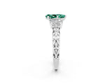White gold Pear Cut Green Sapphire Solitaire Ring with Filigree Band and Four-Prong Setting_50
