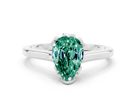 White gold Pear Cut Green Sapphire Solitaire Ring with Flower Prong Setting and Classic Band_12