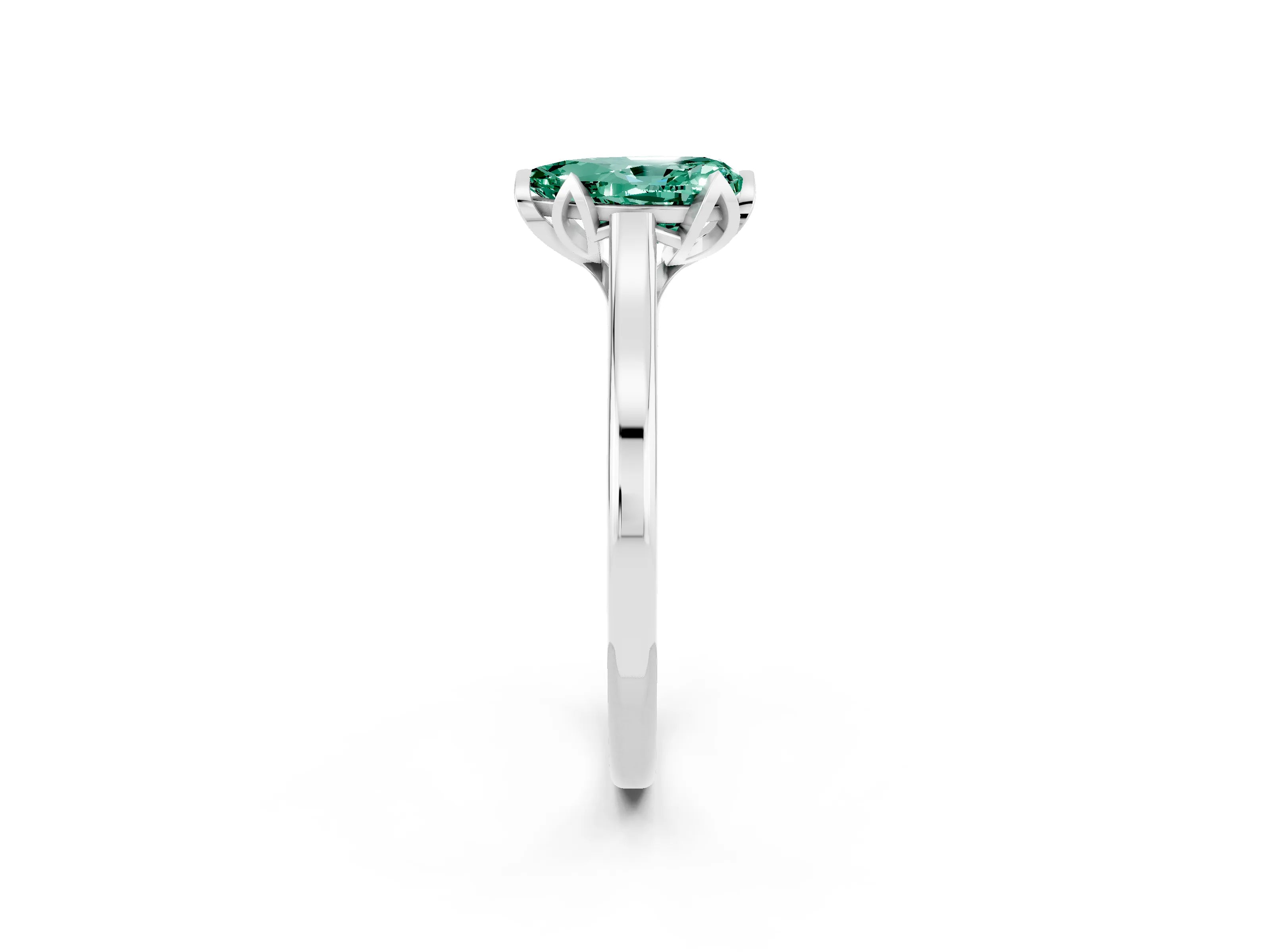 White gold Pear Cut Green Sapphire Solitaire Ring with Flower Prong Setting and Classic Band_14