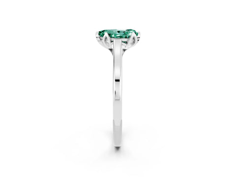 White gold Pear Cut Green Sapphire Solitaire Ring with Flower Prong Setting and Classic Band_14