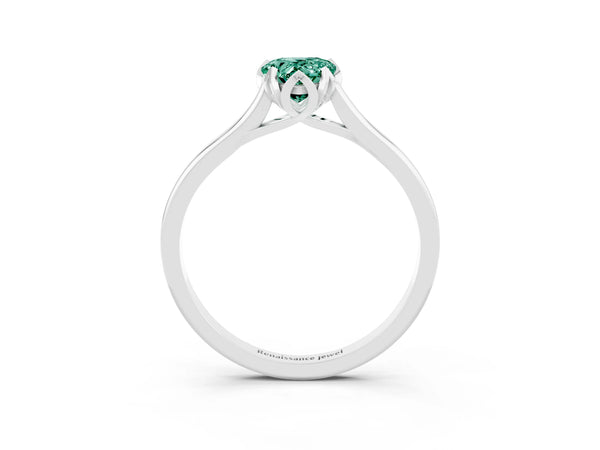 White gold Pear Cut Green Sapphire Solitaire Ring with Flower Prong Setting and Classic Band