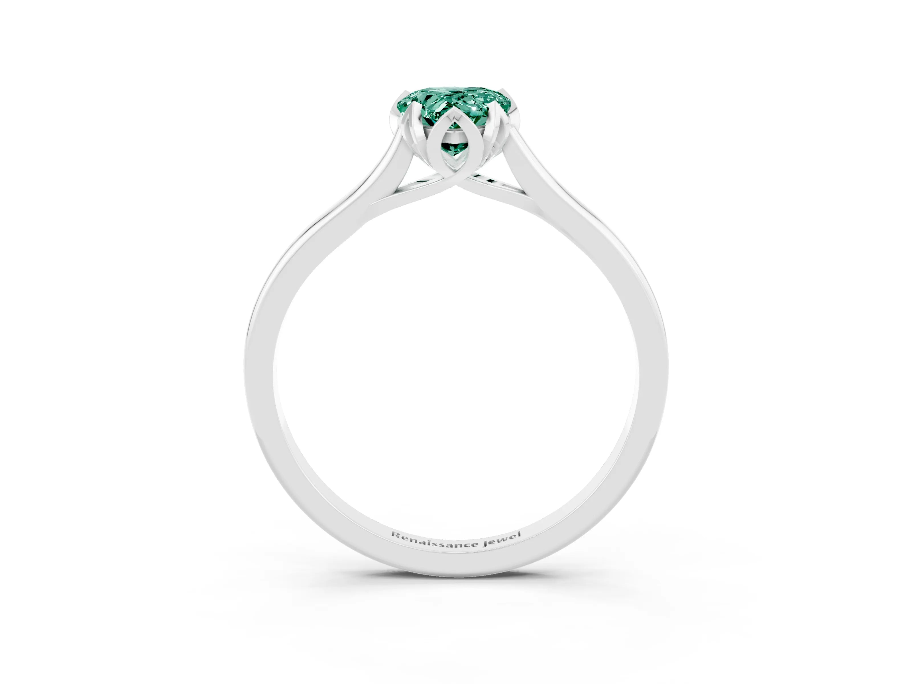 White gold Pear Cut Green Sapphire Solitaire Ring with Flower Prong Setting and Classic Band_15