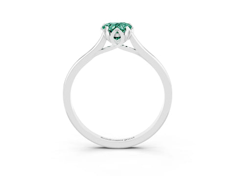 White gold Pear Cut Green Sapphire Solitaire Ring with Flower Prong Setting and Classic Band_15