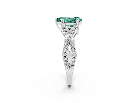 White gold Pear Cut Green Sapphire Solitaire Ring with Four-Prong Setting and Twisted Pavé Band_2