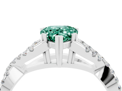 White gold Pear Cut Green Sapphire Solitaire Ring with Four-Prong Setting and Twisted Pavé Band_4