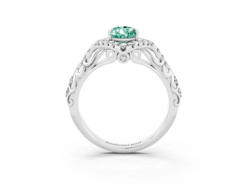 White gold Pear Cut Green Sapphire Solitaire Ring with Hidden Halo and Pavé Band_39