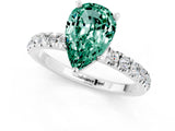 White gold Pear Cut Green Sapphire Solitaire Ring with Pavé Accents and Four-Prong Setting_1
