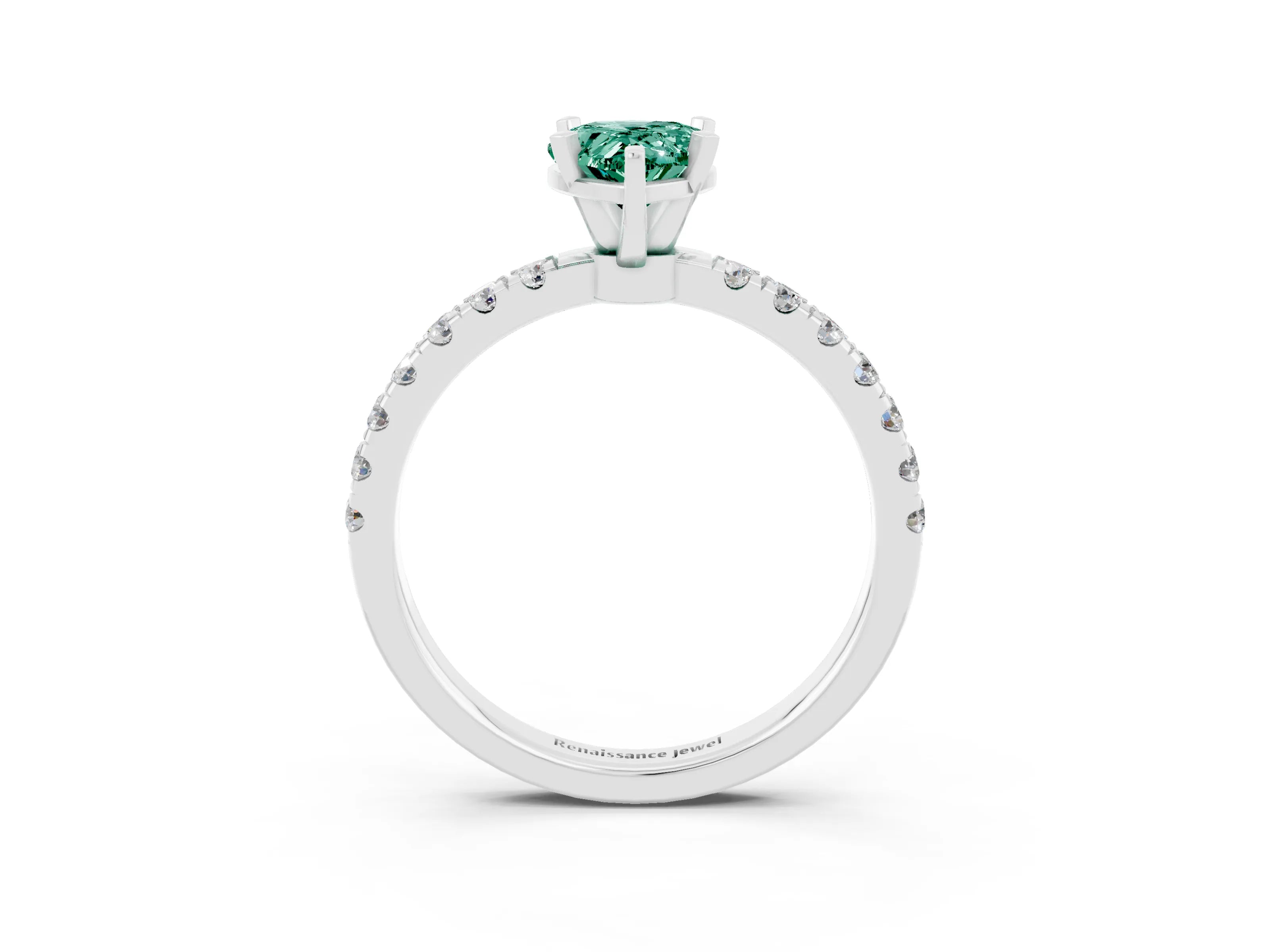 White gold Pear Cut Green Sapphire Solitaire Ring with Pavé Accents and Four-Prong Setting_3
