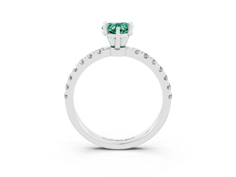 White gold Pear Cut Green Sapphire Solitaire Ring with Pavé Accents and Four-Prong Setting_3