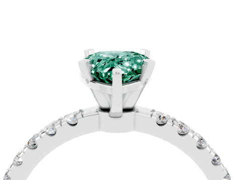White gold Pear Cut Green Sapphire Solitaire Ring with Pavé Accents and Four-Prong Setting_4