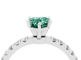 White gold Pear Cut Green Sapphire Solitaire Ring with Pavé Accents and Four-Prong Setting_4