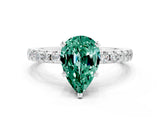 White gold Pear Cut Green Sapphire Solitaire Ring with Pavé Band and Four-Prong Setting_12