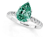 White gold Pear Cut Green Sapphire Solitaire Ring with Pavé Band and Four-Prong Setting_13