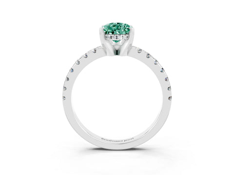 White gold Pear Cut Green Sapphire Solitaire Ring with Pavé Band and Four-Prong Setting_15