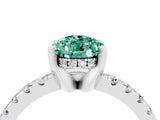White gold Pear Cut Green Sapphire Solitaire Ring with Pavé Band and Four-Prong Setting_16
