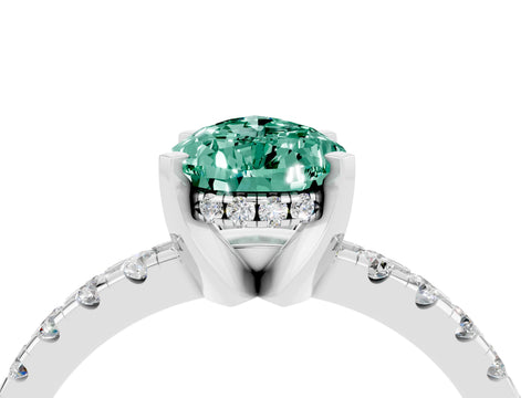 White gold Pear Cut Green Sapphire Solitaire Ring with Pavé Band and Four-Prong Setting_16