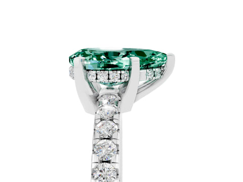 White gold Pear Cut Green Sapphire Solitaire Ring with Pavé Band and Four-Prong Setting_17