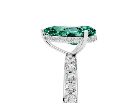 White gold Pear Cut Green Sapphire Solitaire Ring with Pavé Band and Hidden Halo_5