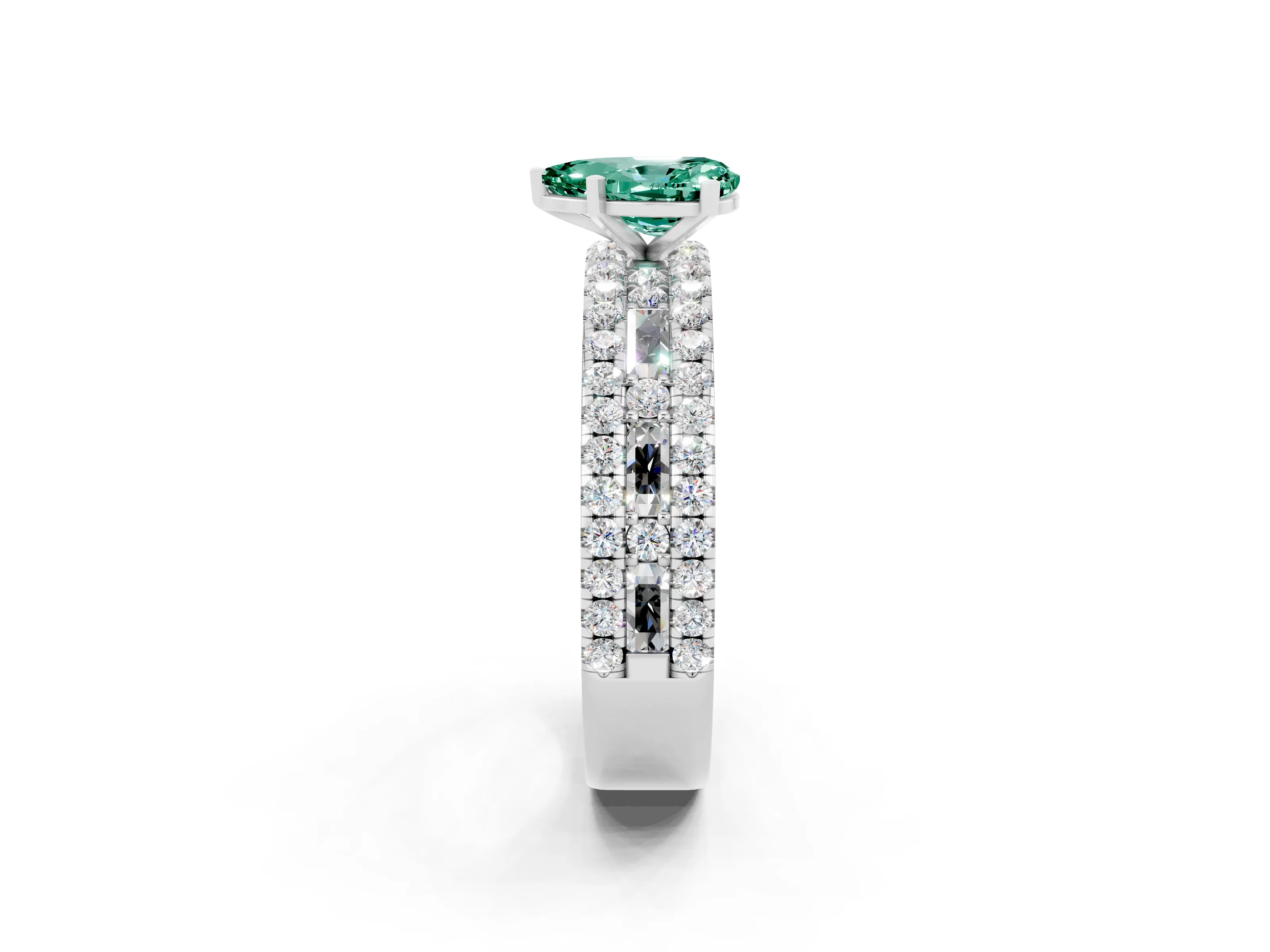 White gold Pear Cut Green Sapphire Solitaire Ring with Pavé and Channel Set Band_2